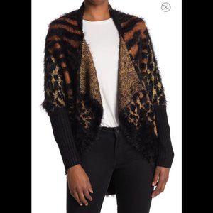 Max Sport Animal Print Cardigan Oversized Sweater Eyelash Knit Size S/M